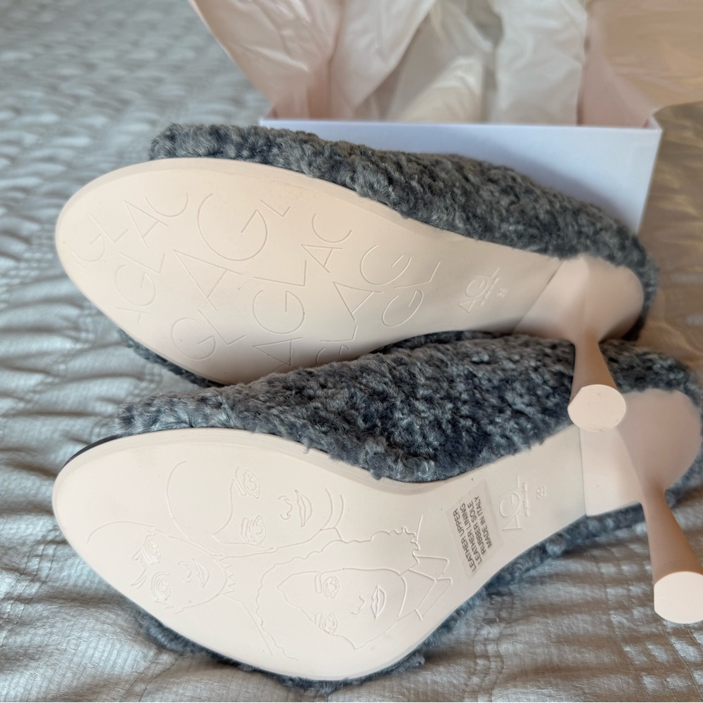 New! Agl Gray High-Heeled Mules with Fluffy Texture size 39EU/8.5US - Picture 4 of 7